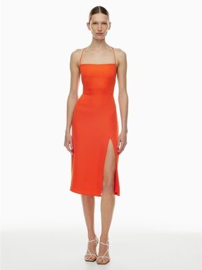 Aritzia Babaton Success Dress Orange Squareneck Open Back Side Slit Midi Size 4